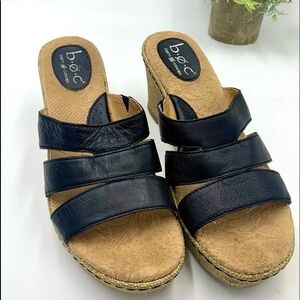 BOC (Born of Concept) Black Cork Wedge Platform Sandal, Sz 8